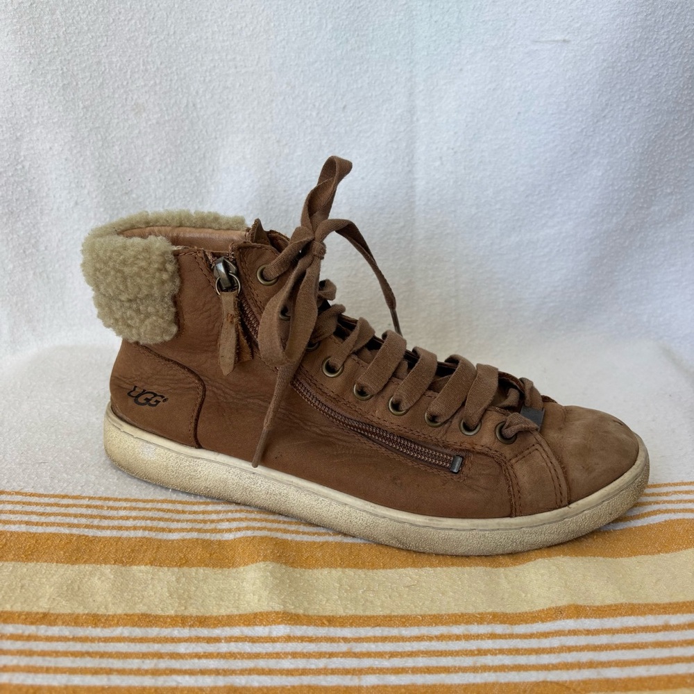 UGG Tan Leather High-Top Sneakers